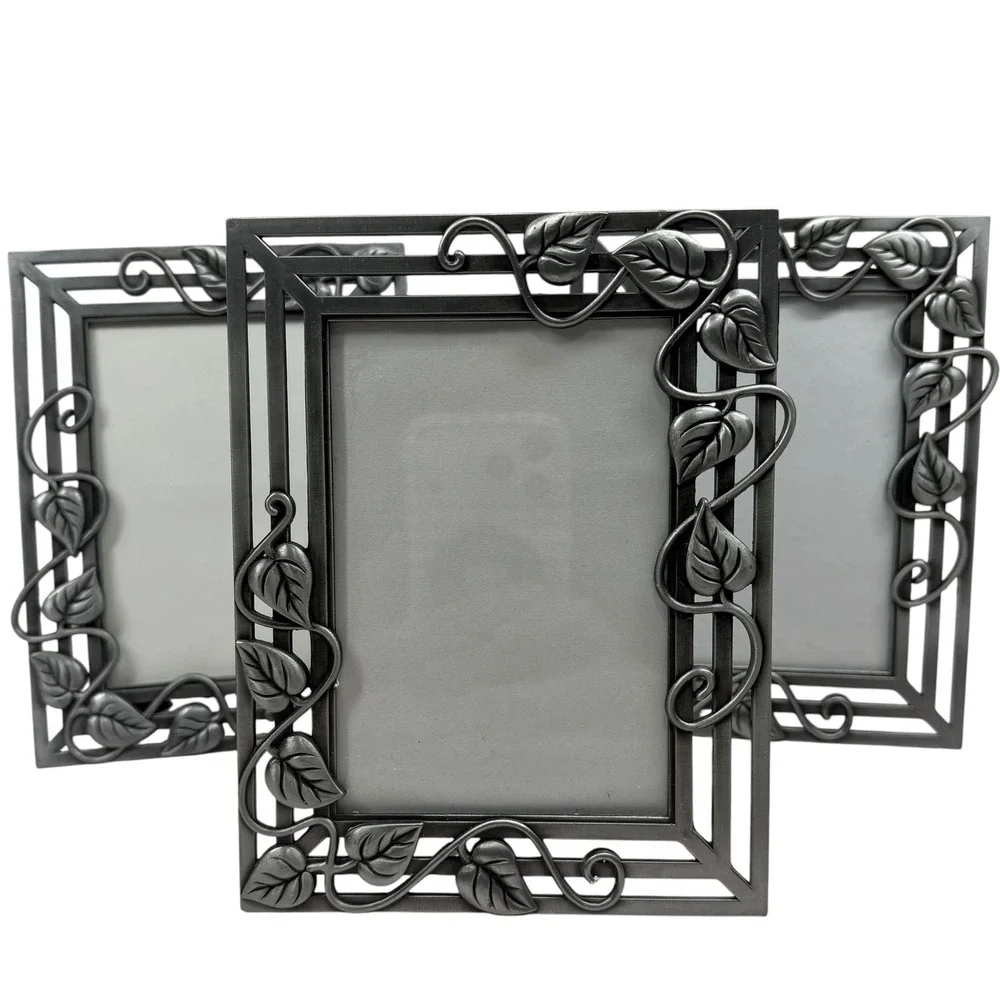 Connoisseur Pewter Metal Leaf Vine Picture Frames Set of 3 Botanical 4x6 Table